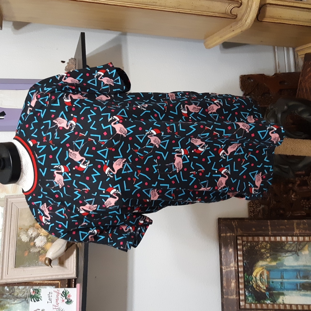 Tshirt Sz Large crewneck shortsleeve Flamingo Christmas beach birds